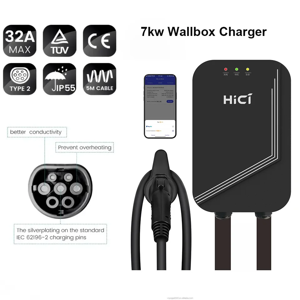 Hici-32A Type2 7kw Wallbox EV зарядное устройство автомобильное для электромобиля зарядная станция производитель