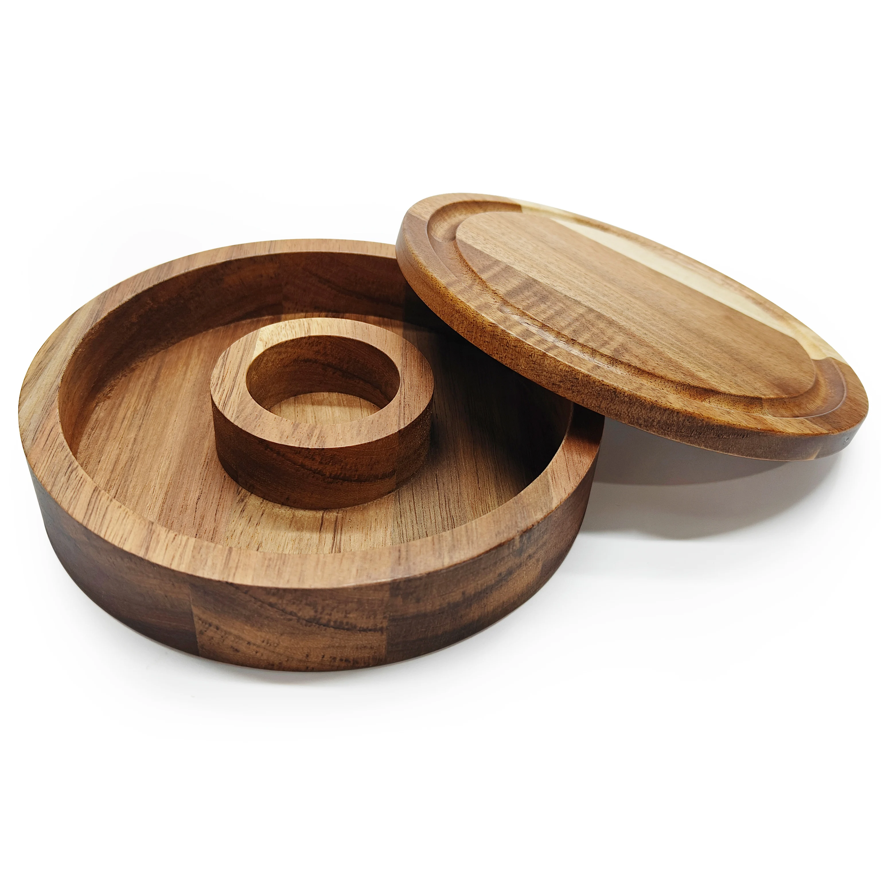 Wooden Dried Fruit Box, Multifunction Snack Storage Container Sectional Tray Serving Platter for Candy/Nut with lid