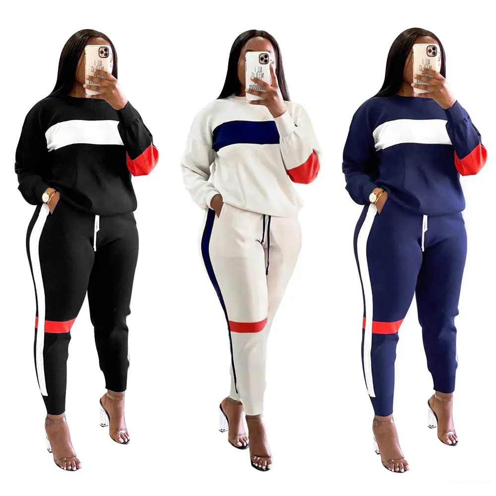 TRUEN Custom logo 2023 new arrival fashion casual Striped sports Jogging suit women two pieces pants set