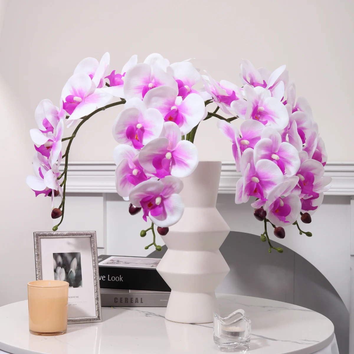 LM0307 Hot Selling 90cmSingle Artificial Phalaenopsis Tabletop Flower Vase Arrangement For Wedding Party Decor