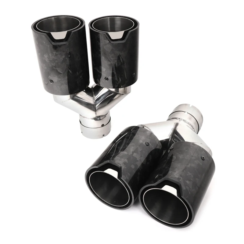 Dual Exhaust Tip Quad Muffler Tip glossy Forged Carbon Fiber Silver Exhaust Pipe Tail Exhaust Muffler Tip For BMW