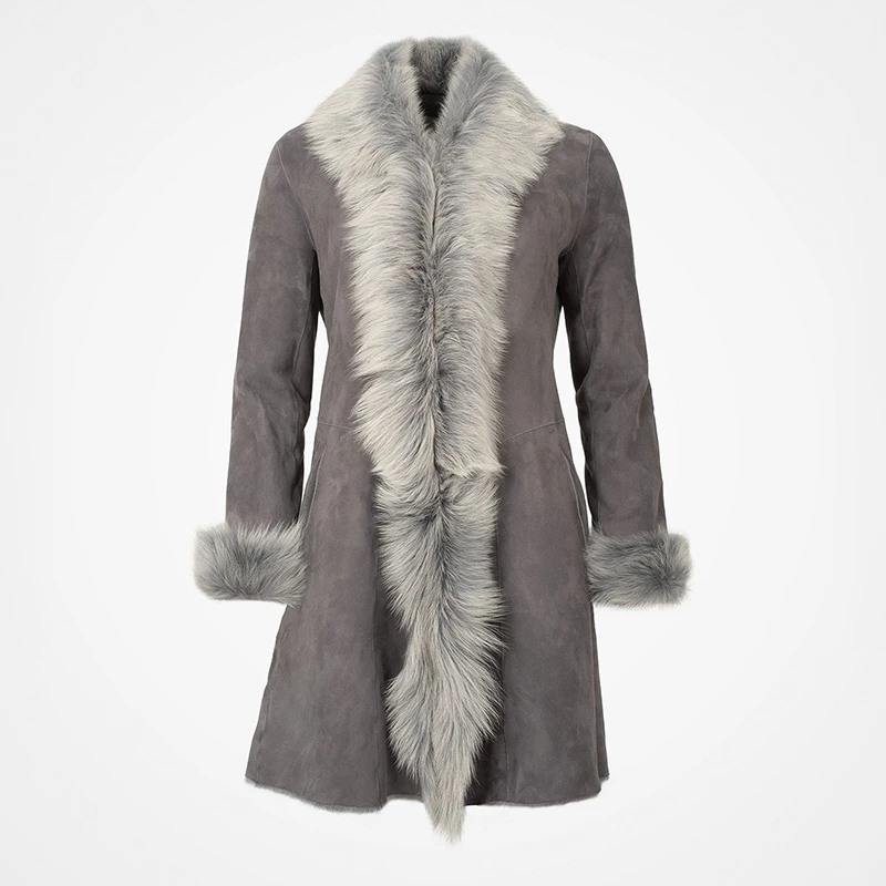 NAFA OEM Casual Winter Outer Wear Suede Furry Long Real Fur Coat for Women Lady Girl