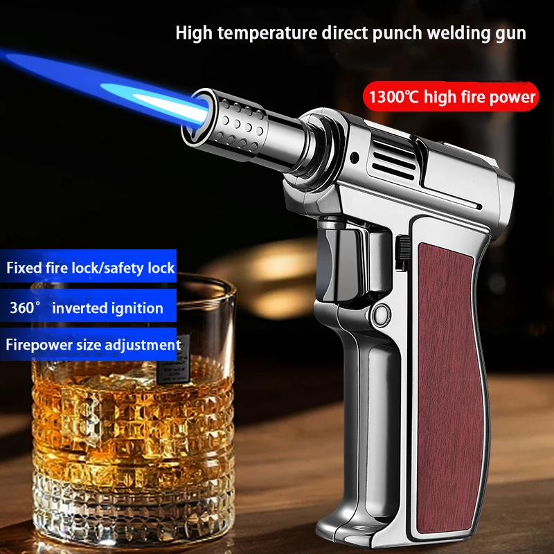 DEBANG Torch Lighter gun shape Strong great power Blue Flame Multi-function Refillable Gas Lighter for Kitchen BBQ and Candle