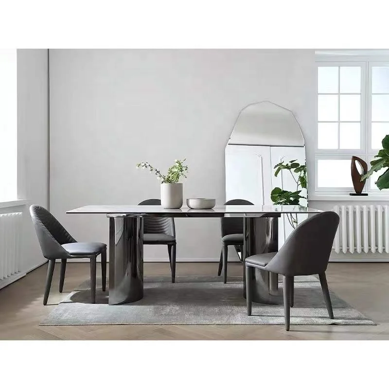 White Marble Dining Table Set 6 Chairs Gold Party Wedding Metal Steel Stainless Style Time Packing Room Modern Furniture Pcs Gua