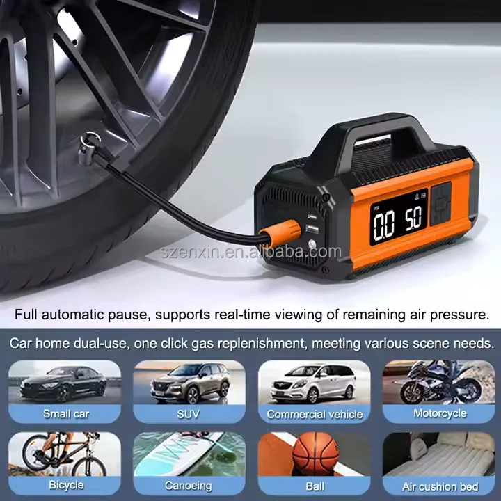 Mini Portable Wireless Electric Digital Air Pump Jump Starter Car Tire Inflator Battery Car Bike Bicycle Power Bank Included