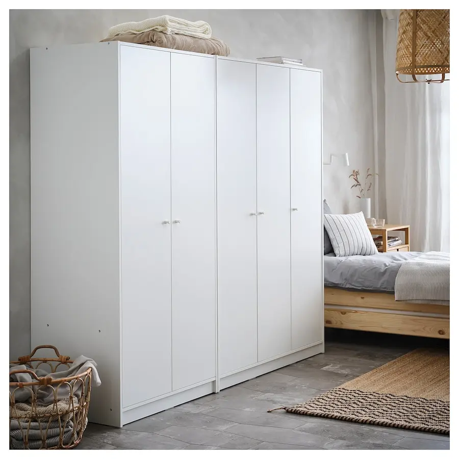 Armario muebles de dormitorio custom colors modern style 4 louvered doors durable wooden white closet wardrobe with 5 drawers