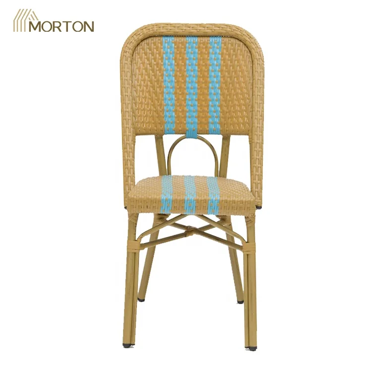 Factory Supply Commercial Plastic Rattan Bamboo Look Outdoor Aluminum Bistro Black Garden Chair