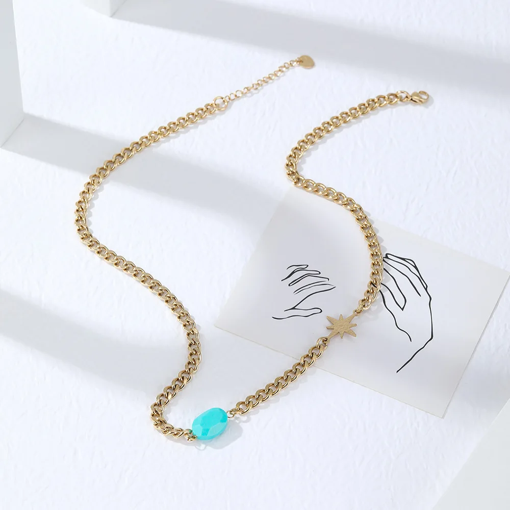 Factory Suppliers Zircon Star Shaped Pendant Stainless Steel Necklace Titanium Steel Collarbone Neck Chain Jewelry For Women