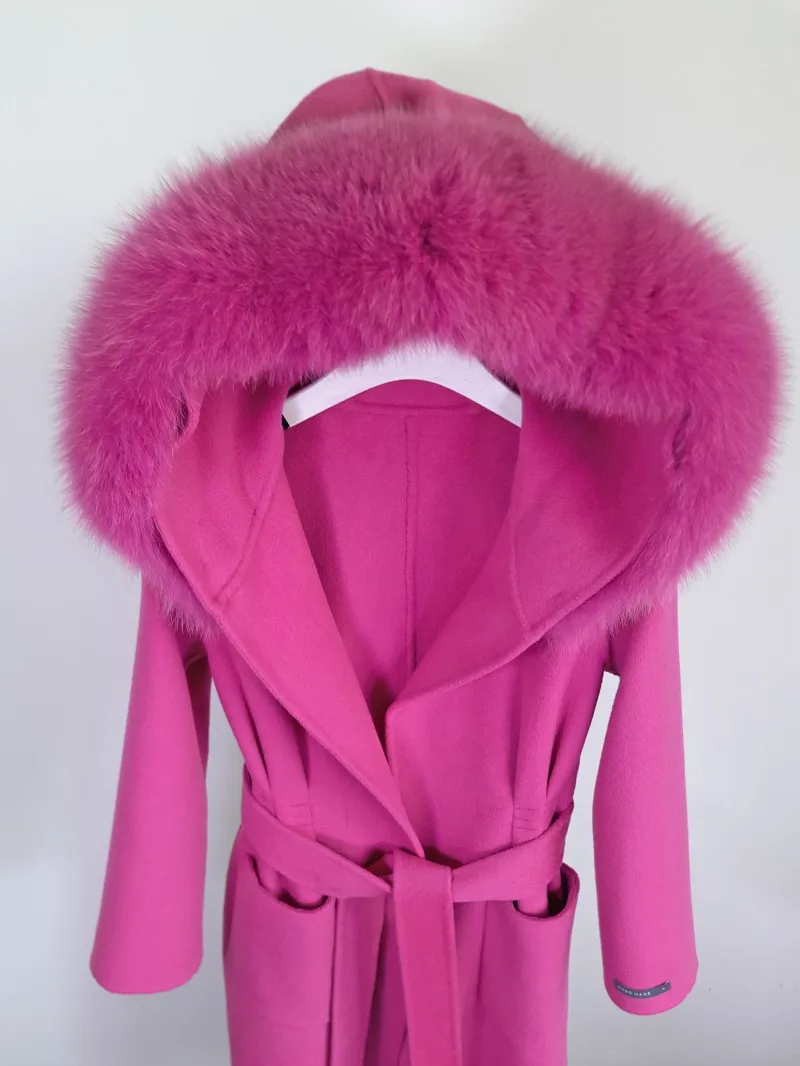 Winter Fur Minimum Order Customized Quantity Solid Cashmere Wool Fox Fur Coat For Women