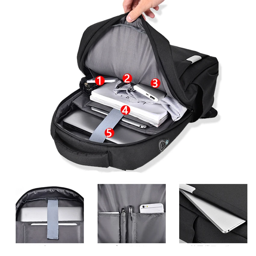 Light weight men Business travel Nylon waterproof anti-theft laptop backpack bag with USB Charging Port