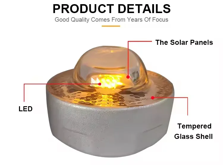 Solar Road Studs Circle Yellow Led Solar Road  Domed Round Waterproof Solar Panel Wireless Synchronous Led Flashing Cat Eye Road