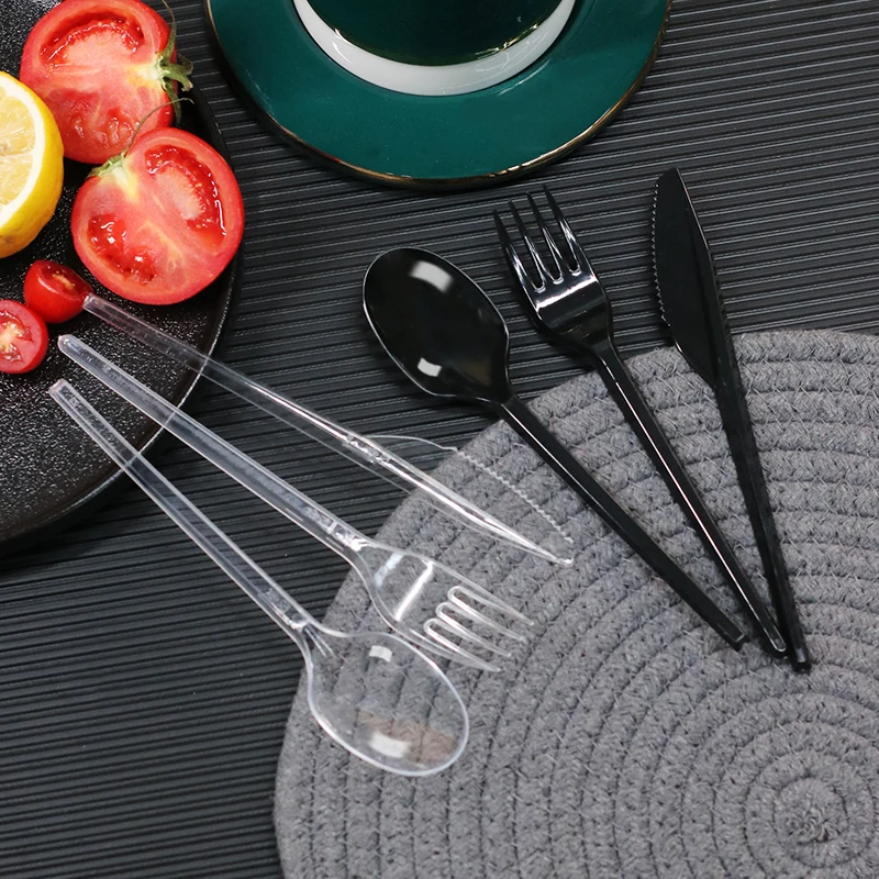 16 inch Plastic Cutlery Assorted Set Clear Durable and Sturdy forks Knives And Spoons  Plastic ware Bulk for Party Utensils