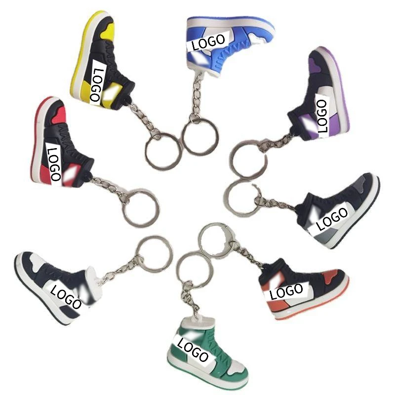 Factory Wholesale PVC Plastic 3D Sneaker Pvc Shoe Anime Rubber Keychains Shoes Sneakers Mini With Box Soft 3D Sneaker Keychain