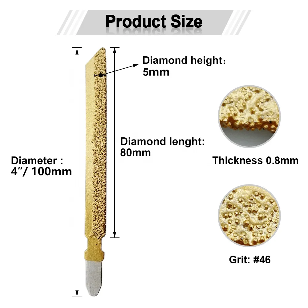 Dia 4 Inch/100mm T Shank Diamond Jig Saw Blade for Straight or Curved Cut on Granite Marble Ceramic Tile Brick Plastic