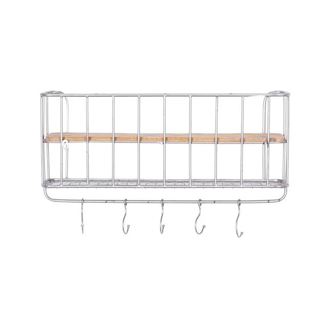 Bathroom Wall Hanger Organizer Hanging Basket Door Pantry Storage Rack Wood Wall Mount Shelf Floating Shelves with Hooks