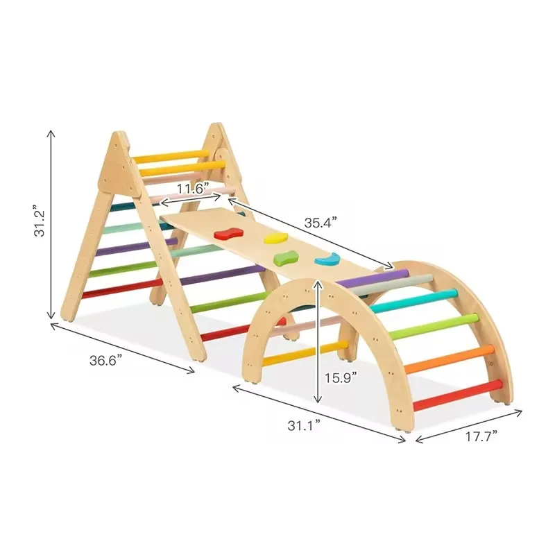 Piklers Triangle Foldable Wooden Climbing Ladder With Ramp For Sliding Climbing Indoor Kids Play Gym Playground