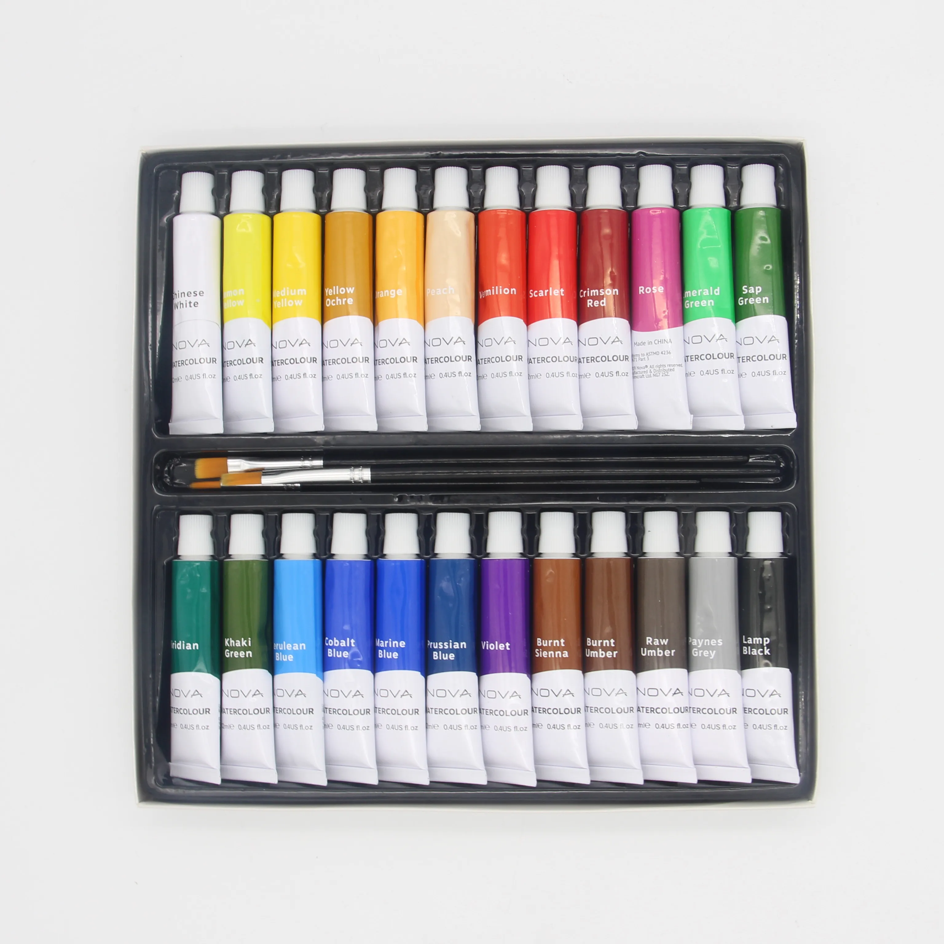 24 colors 12ml watercolor paint set with 3 brushes artist grade aluminum tube watercolour kit
