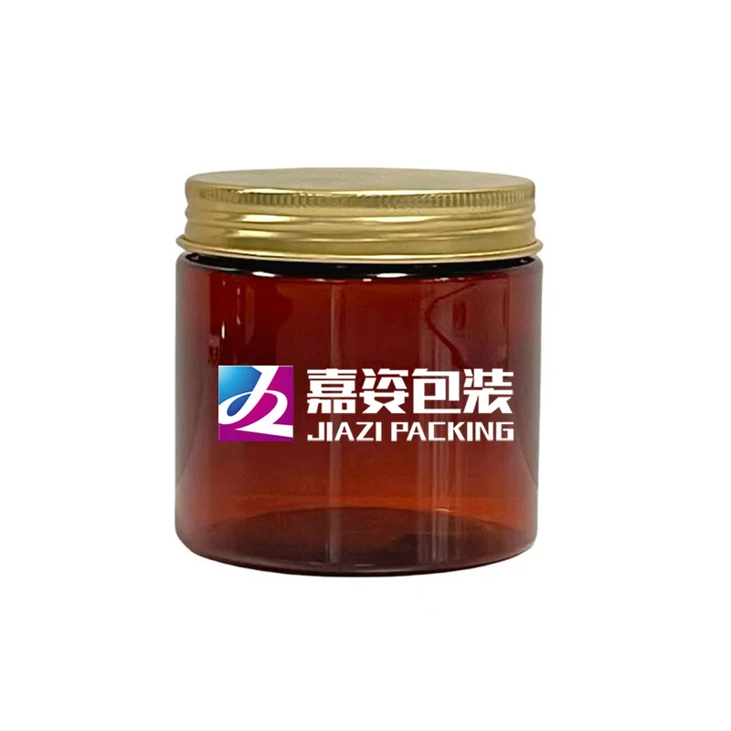 100ml 150ml 200ml 250ml 300ml 8oz cosmetic cream hair gel food scrub butter container amber PET plastic jar with black screw lid