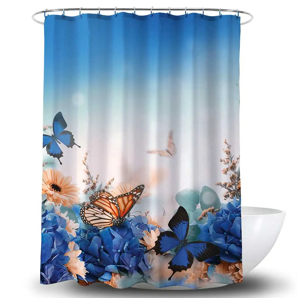 Amazon 3D Shower Curtain Liner Mildew Resistant Anti- Bacterial Polyester PVC Hook ,shower Curtain Strap The Public Multi-color
