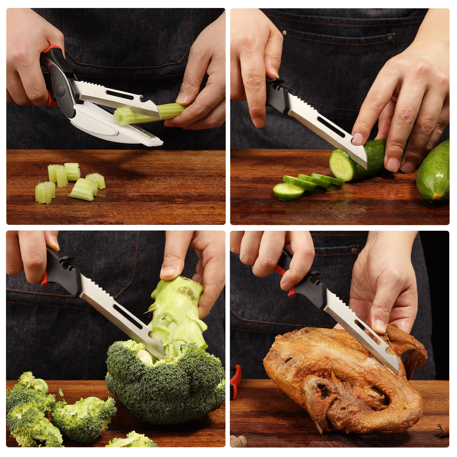 2 In 1 Multifunction Kitchen Scissors Stainless Steel Kitchen Scissors With PP Handle Detachable Kitchen Knife Scissors