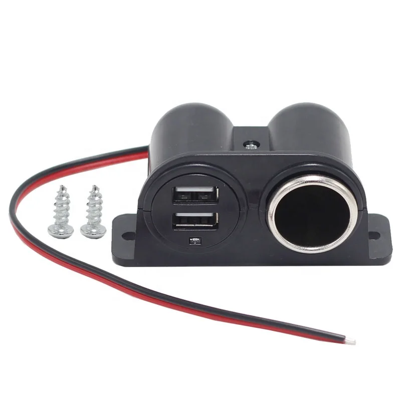 Black Car Cigarette Lighter Auxiliary USB Dual Power Outlet DC 12V Socket Plug Adapter Car Accessories