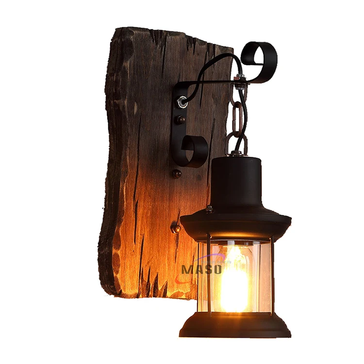 Industrial vintage wood lamp shade classic antique wall lighting decor for hotel bar factory cheap price