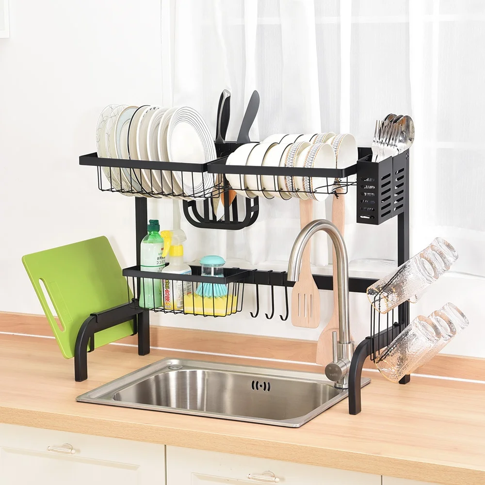WIREKING 65CM Kitchen Racks and Holders Over Sink Dish Drying Rack with Large Capacity Folding Rack for Kitchen Organization