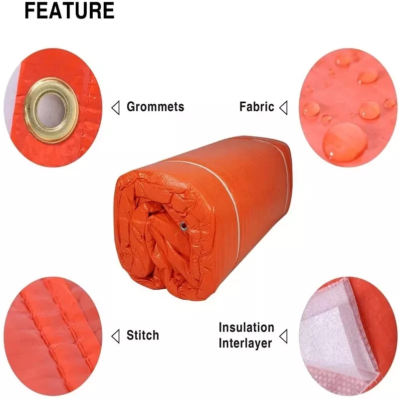 Waterproof orange PE foam tarpaulin with 4/6 mm foam core and PE laminated  for winter thermal  protection