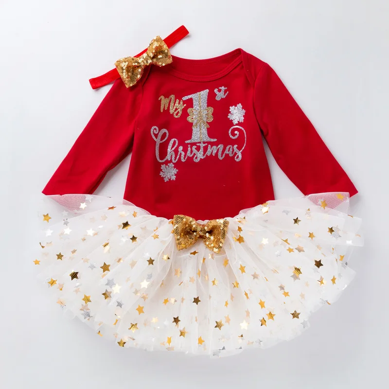 Baby Christmas Clothes Striped Santa Baby Romper And Dress Hairband 3 Pieces Clothing Set New Year Baby Girl tutu Dress