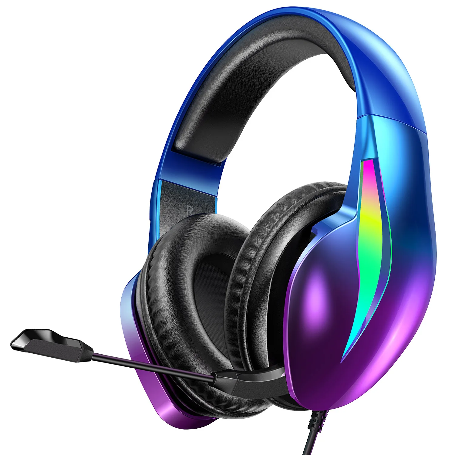 Игровые наушники с объемным звуком 7,1, светодиодная RGB-гарнитура с микрофоном для ПК, PS5, PS4, Xbox One, Проводная игровая гарнитура