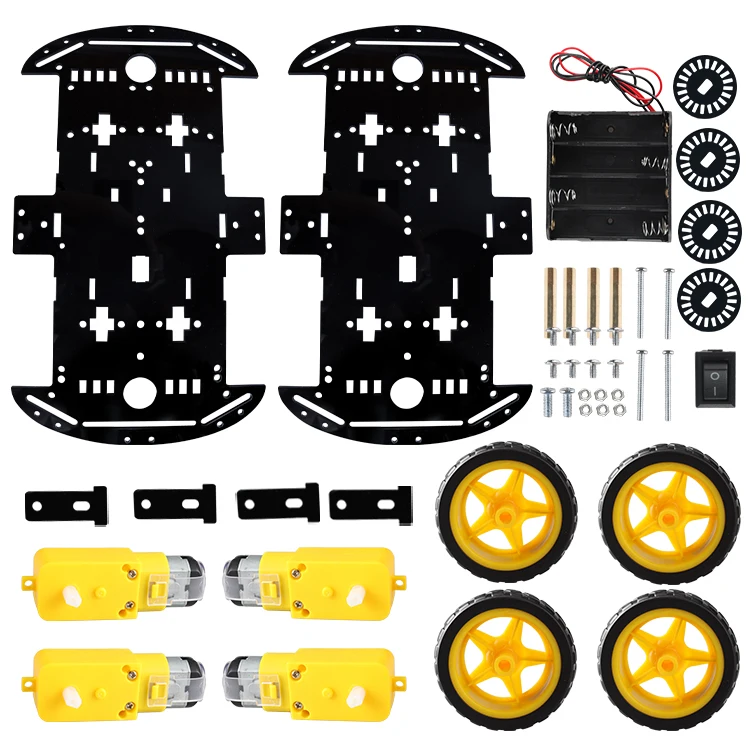 
OEM ODM DIY Robot Car Chassis 4WD 2Layer Black Acrylic Smart Car Chassis 