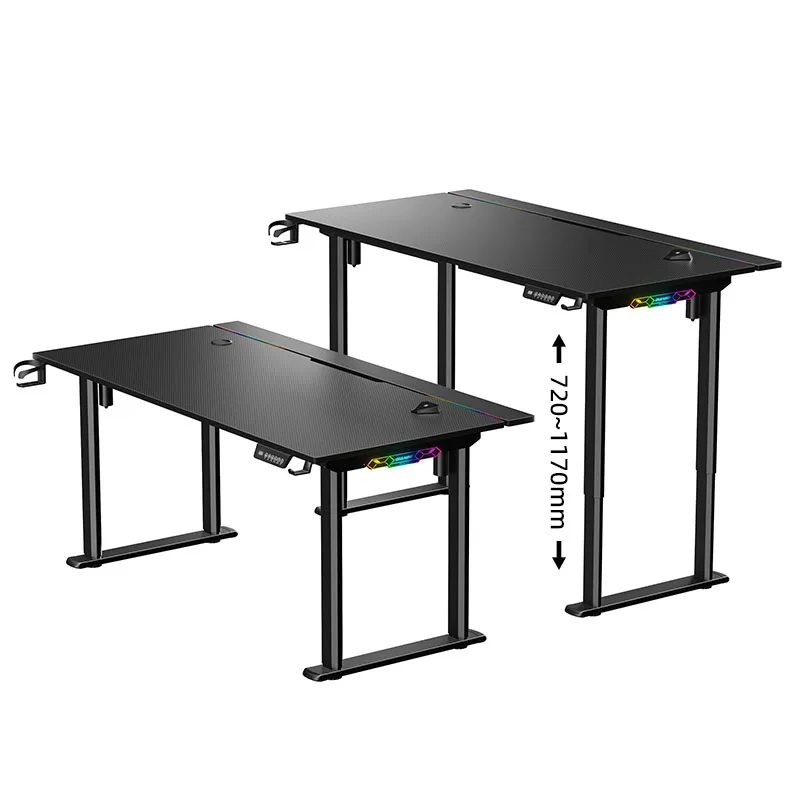 Adjustable Height Carbon Fiber Gaming Desk RGB LED Light Racing PC Computer Table with Modern Design Metal Material