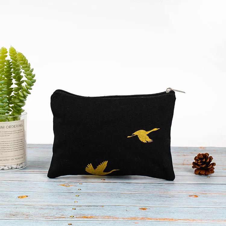 custom gold printing canvas makeup bag with zipper
