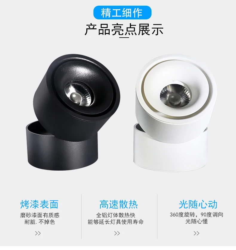 Aluminum commercial cob down light 10w modern adjustable ceiling led downlight design 110v-220v white light