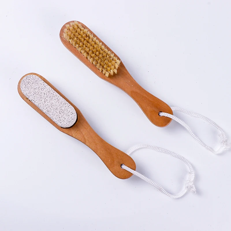 Wholesale Natural Double Side Foot Scrubber Exfoliator Brush Wooden Body Cleaning Pumice Stone Bath foot Brush
