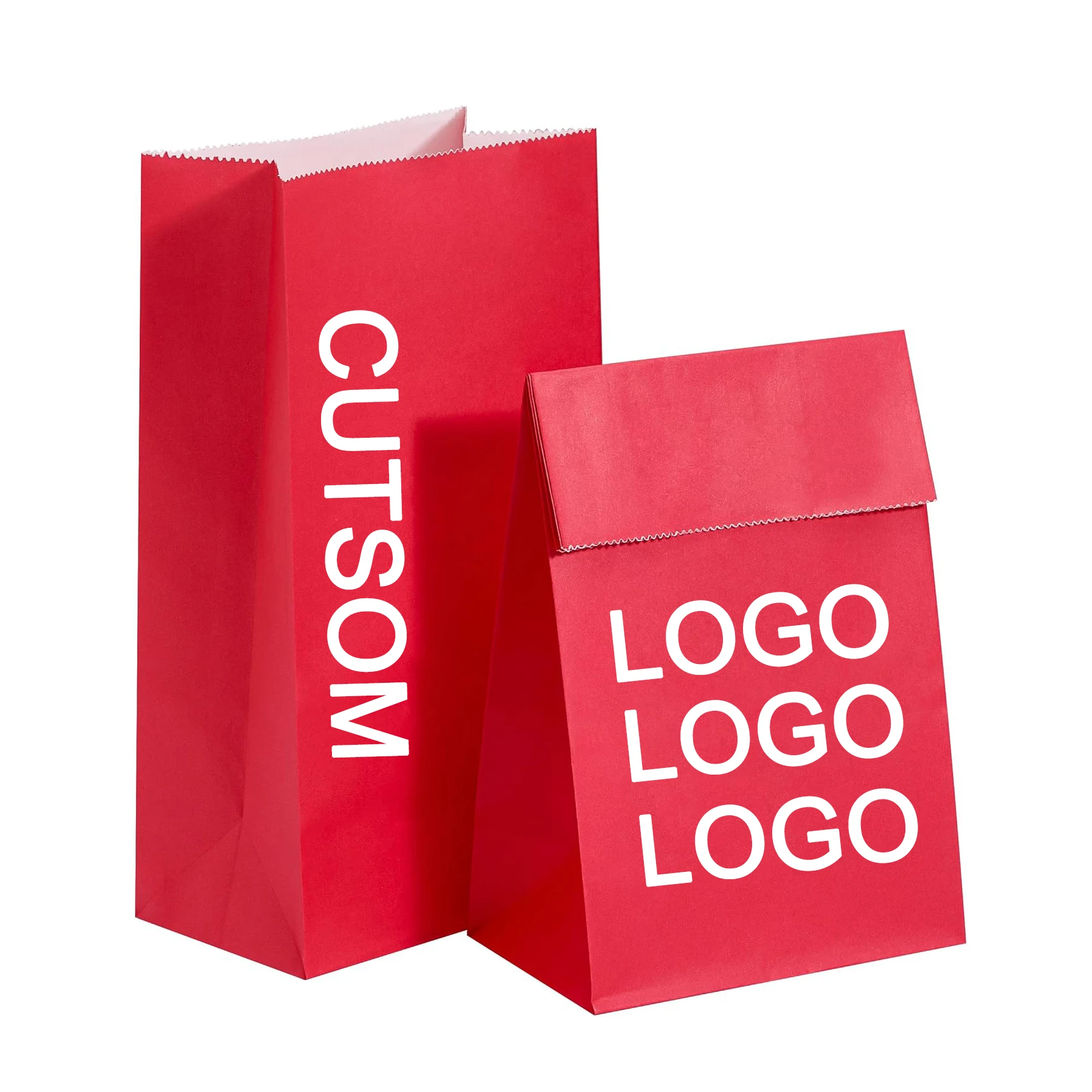 Your own logo custom Bread and coffee restaurant takeaway carry Delivery packaging red Kraft paper food bag
