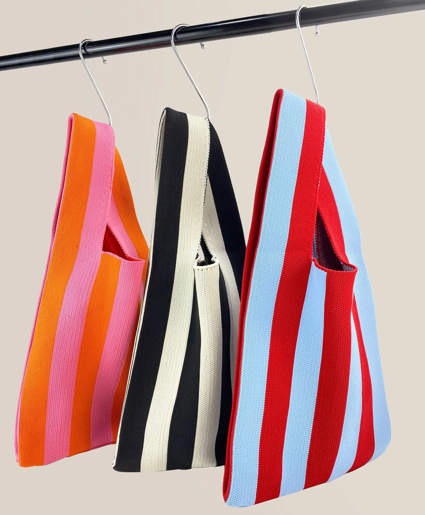 Unique fresh color match stripes knitted bag women purse Fashion cute letter  pattern woolen knitting tote hand bag ladies