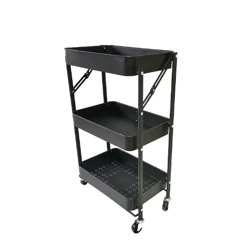high quality 3Tier Mobile Small Storage rack foldable kitchen vegetable and fruit storage rack bathroom mesh rolling trolley
