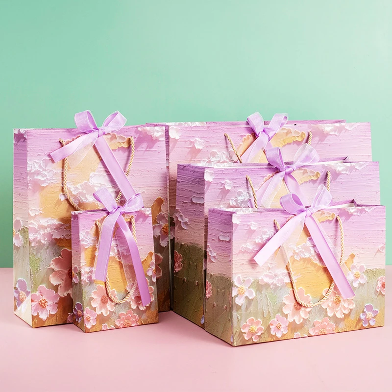 Custom Logo New Art Oil Painting Hand Carrying Festival Souvenir Tote Gift Packaging Paper Bag