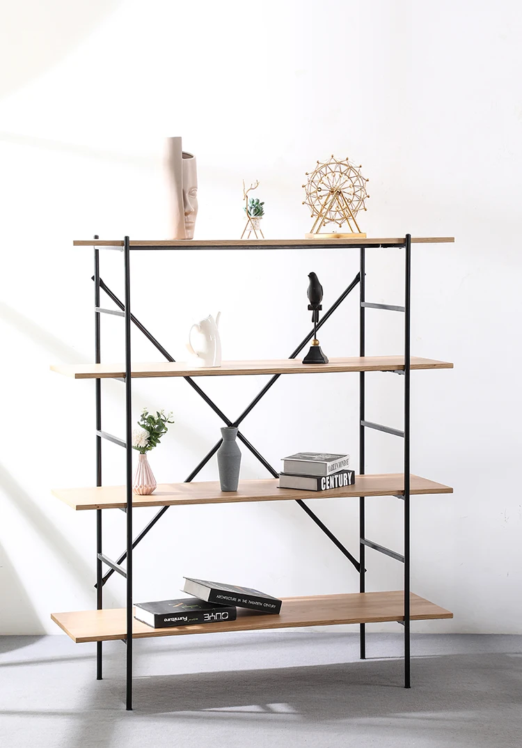 Luxury Modern Design Living Room Furniture Mdf Oak Veneer Wooden Bookshelf