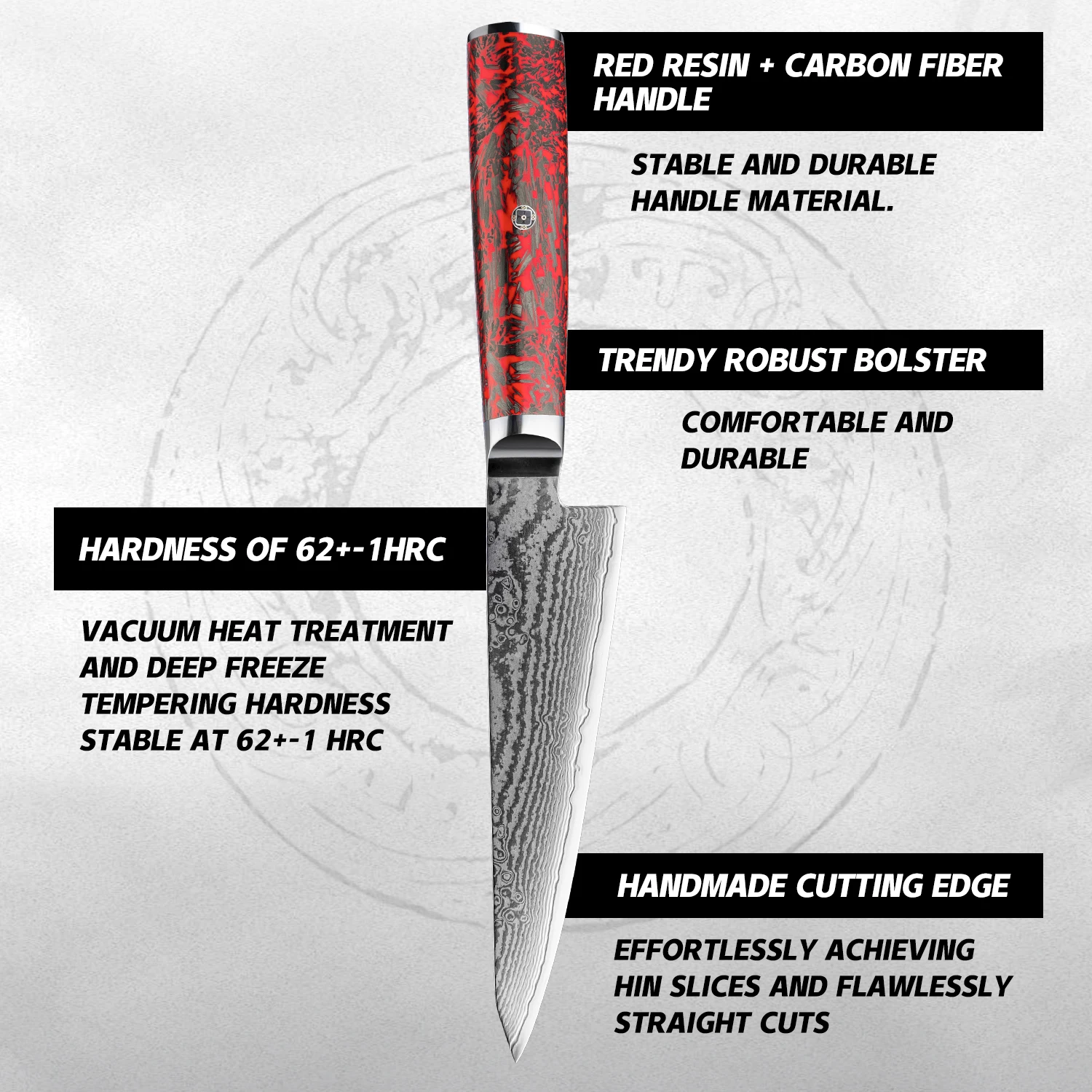 5.8' 67 Layers Damascus Steel Utility Kitchen Knife Premium Japanese Multifunction Utility Knives Carbon Fiber Red Risen Handle