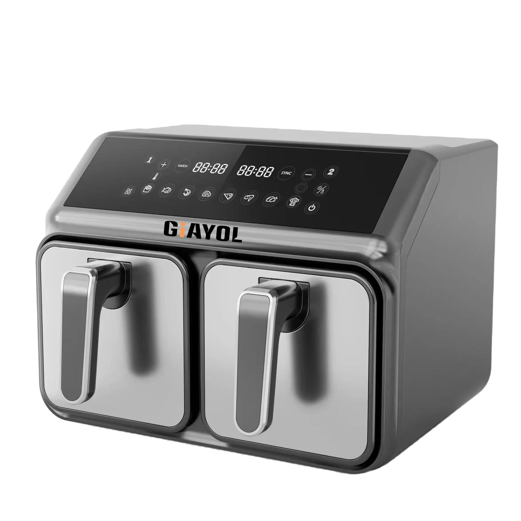 GIAYOL 2400W double 2 Baskets 9liter Freidora De Aire Electric Dual Zones Digital Air fryer LED Display Control Panel Oil Free