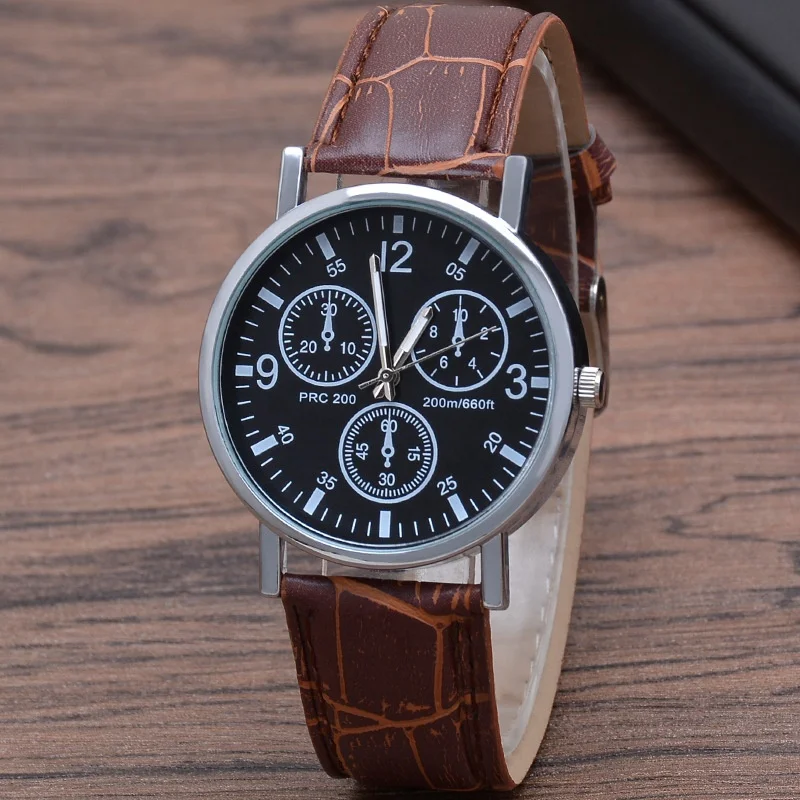 Custom Sport Blu-ray Glass Strap Leather Bands Mens Hand Wrist Automatic Quartz Watch for Men Gift