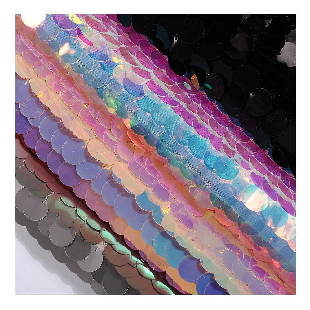 High Quality French African Stretch Glitter Polyester Embroidery 18mm Mesh Lace Fabric Red Sequins For Wedding Dress