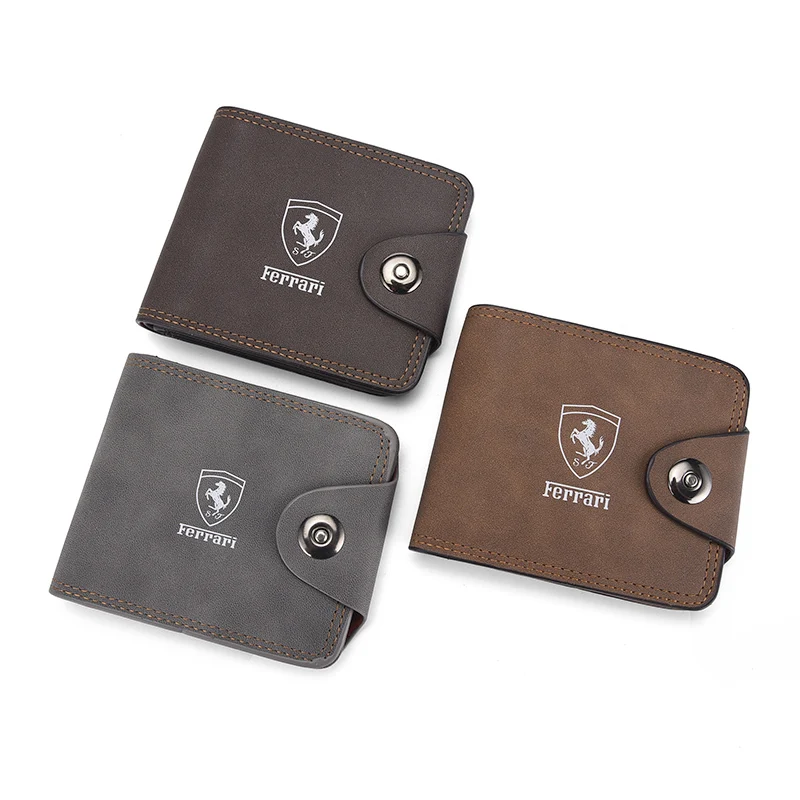 New Design Slim Triple fold Customizable Patterns Leather Short Wallet for Men PU Lined with Magnetic Buckle and PVC Card Pocket
