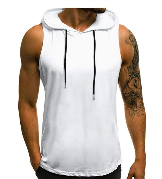 summer mens tank top gym wear with hoodie  printed logo  no sleeve casual plain hoodies tank top