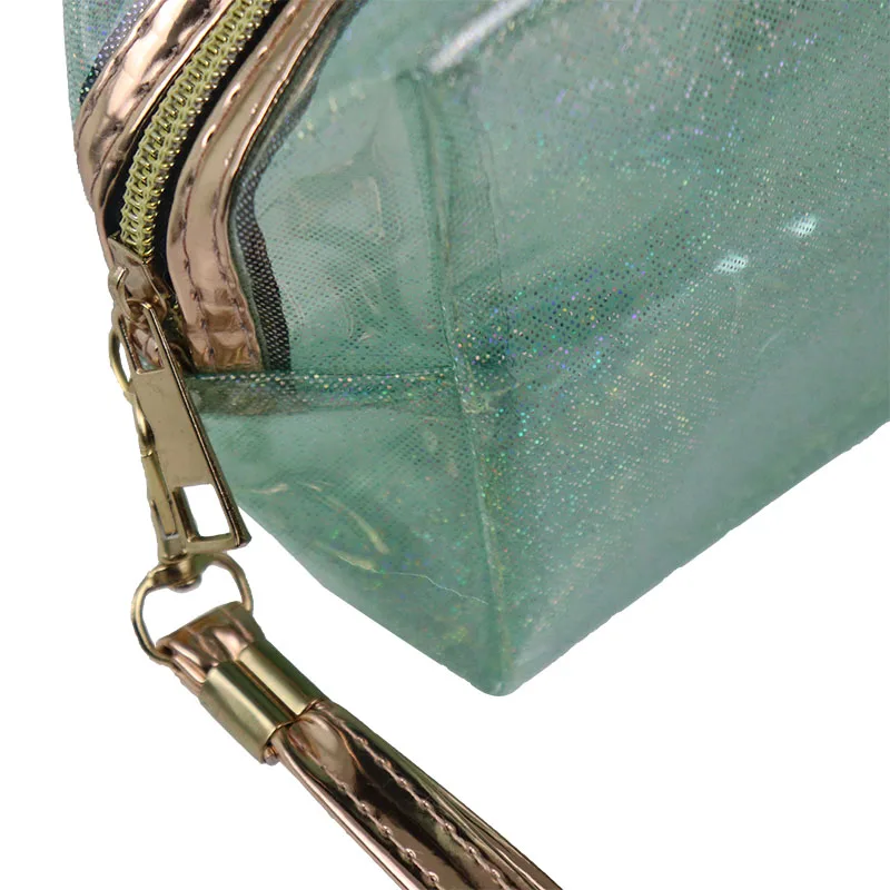 Travel Shiny Glitter PVC Transparent Jelly Make up Pouch Makeup Custom Waterproof Clear Cosmetic Bag