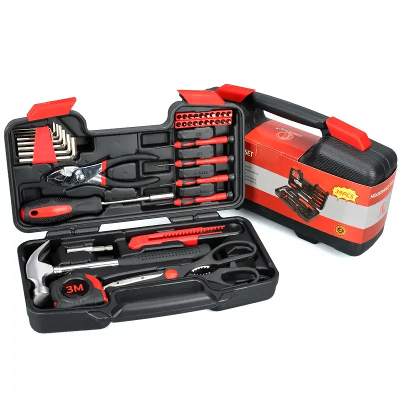 39pcs Hand Ttool Box Ccombination Tool Set Repaire Mechanics Home Kitchen Car Carbon Steel Hardware Case Kit Hammer Spanner Part
