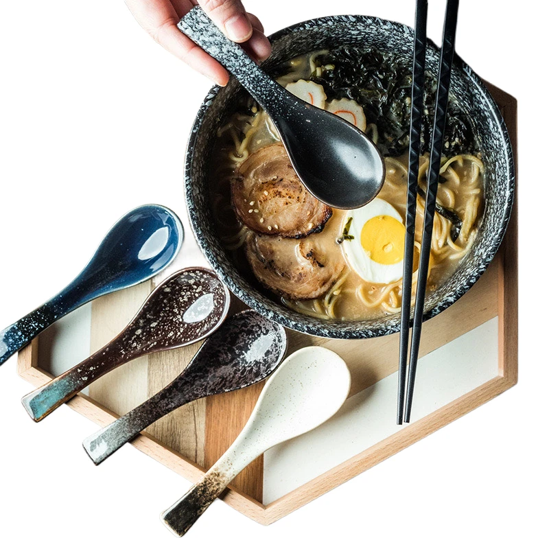 Japanese soup spoon household ceramic spoon for eating small spoon