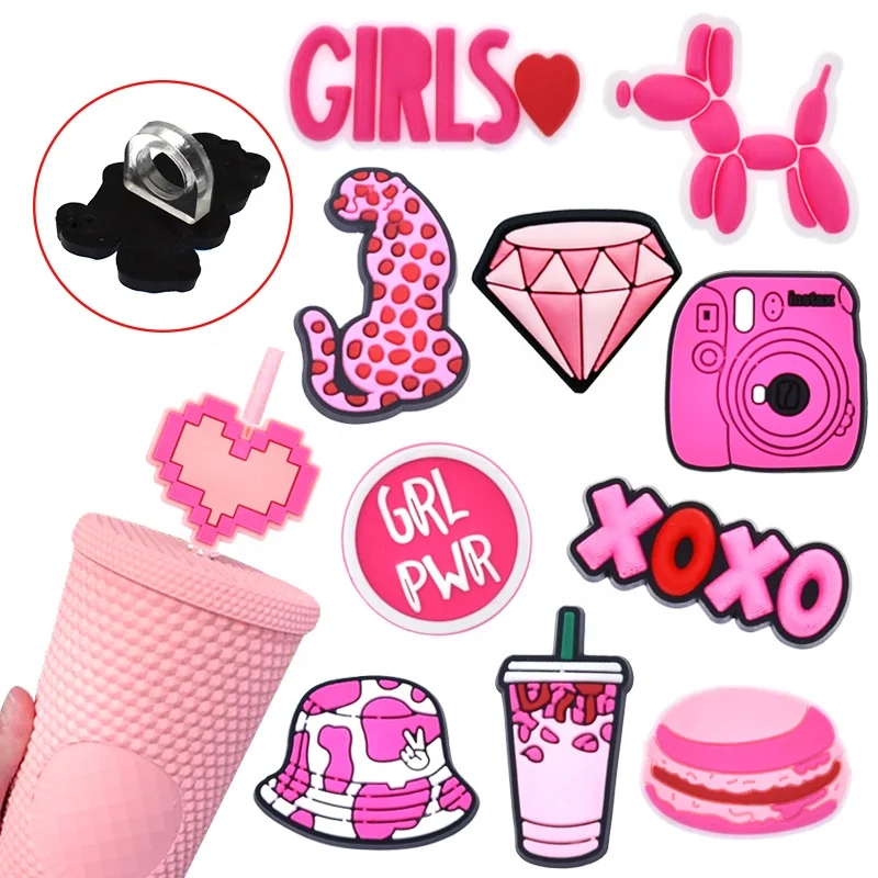 wholesale custom silicone straw toppers for tumbers wholesale pink girls ken reusable straw cover toppers accessory